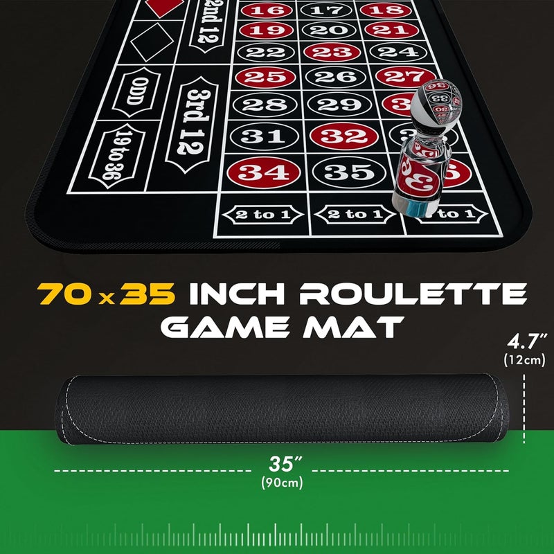 iEsstros Casino Roulette Mat 70" x 35" Rubber Roulette Table Mat Roulette Felt Mat with Storage Bag Win Marker Roulette Table Top Mat Casino Games for Adults-Black - Image 5